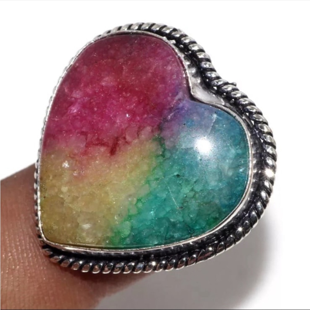 Multicolor Heart-Shaped Stone Ring - image 1